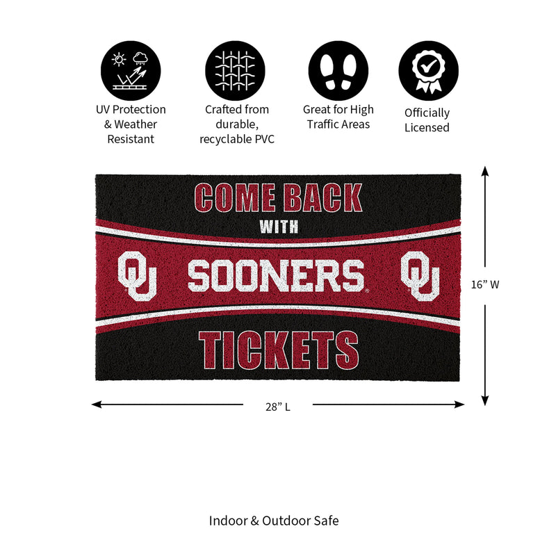 28" x 16" PVC Trapper Mat, Come Back with Tickets, University of Oklahoma