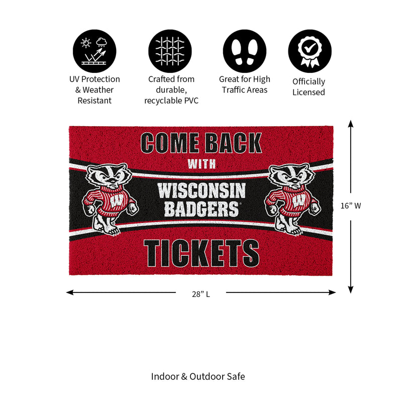 28" x 16" PVC Trapper Mat, Come Back with Tickets, University of Wisconsin-Madison