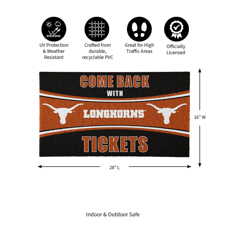 28" x 16" PVC Trapper Mat, Come Back with Tickets, University of Texas