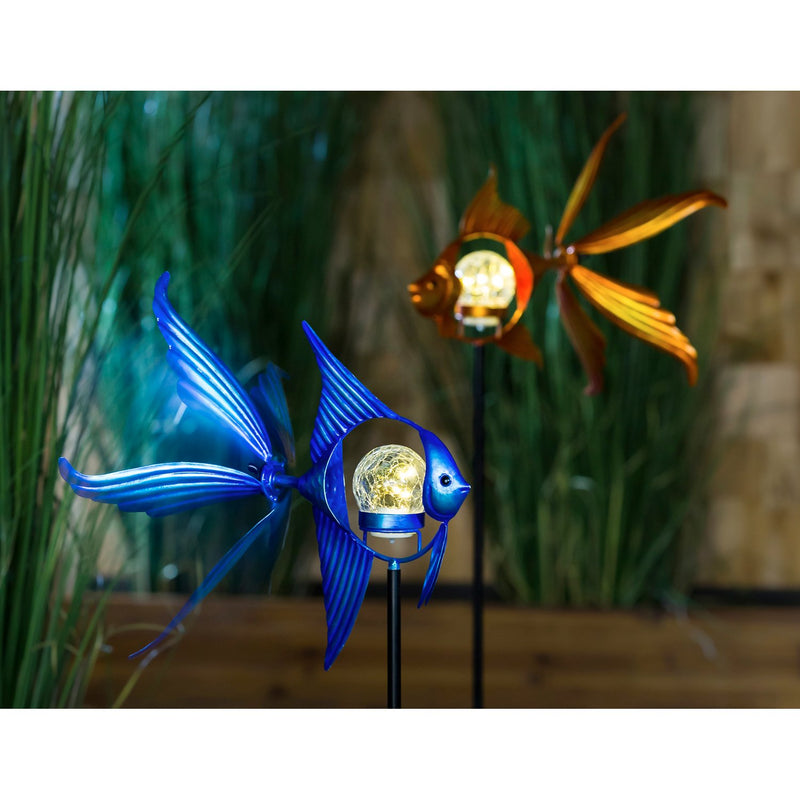 Evergreen Wind,38"H Solar Fish Staked Wind Spinner, 2 Asst.,13x12x38 Inches