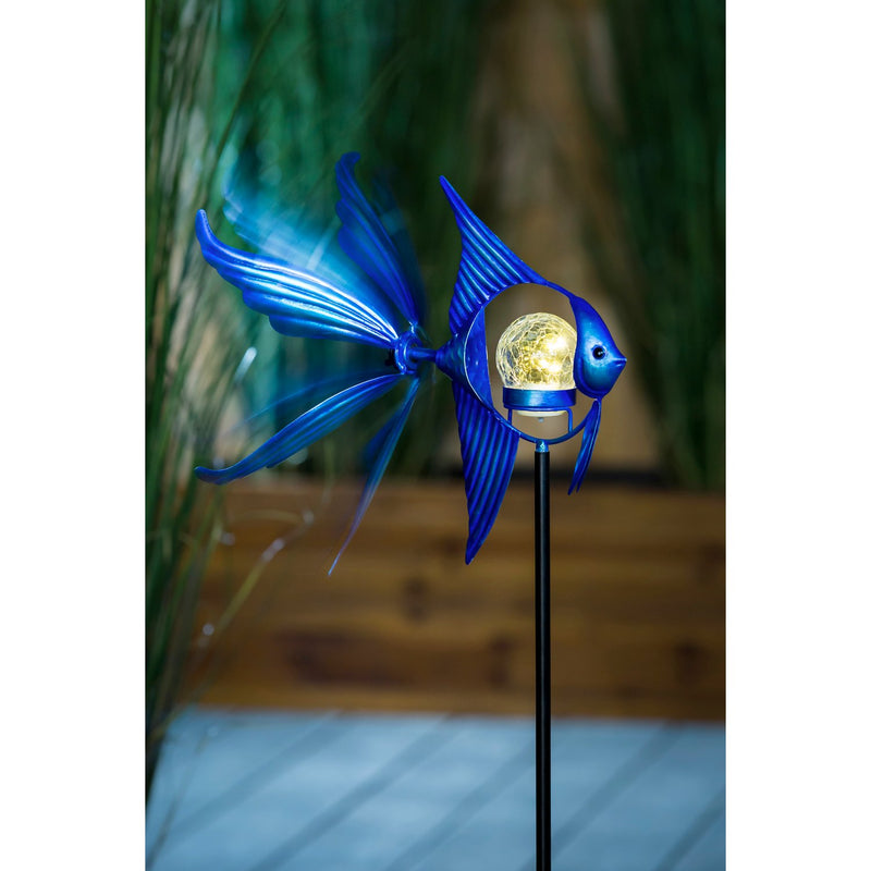 Evergreen Wind,38"H Solar Fish Staked Wind Spinner, 2 Asst.,13x12x38 Inches