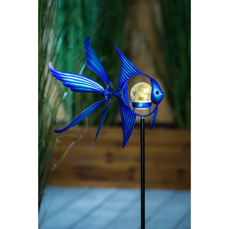 Evergreen Wind,38"H Solar Fish Staked Wind Spinner, 2 Asst.,13x12x38 Inches