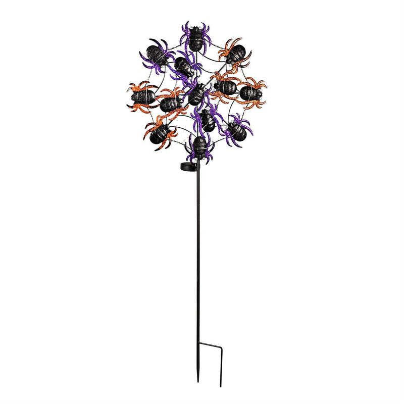 44"H Light Movement Solar Garden Stake, Purple Spider Web