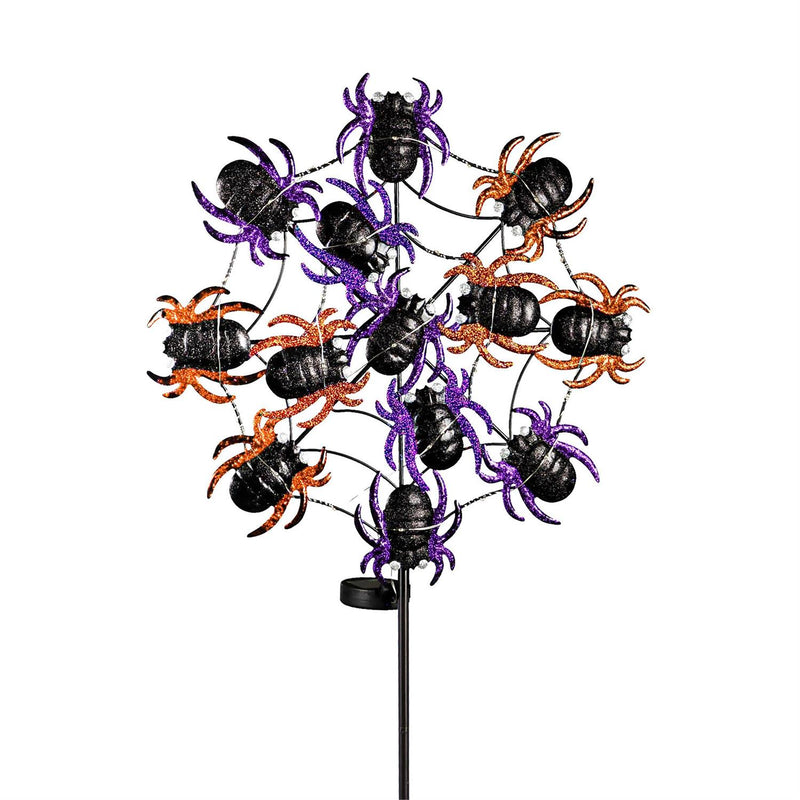44"H Light Movement Solar Garden Stake, Purple Spider Web