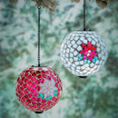 8" Solar Hanging Mosaic Gazing Ball, Poinsettia
