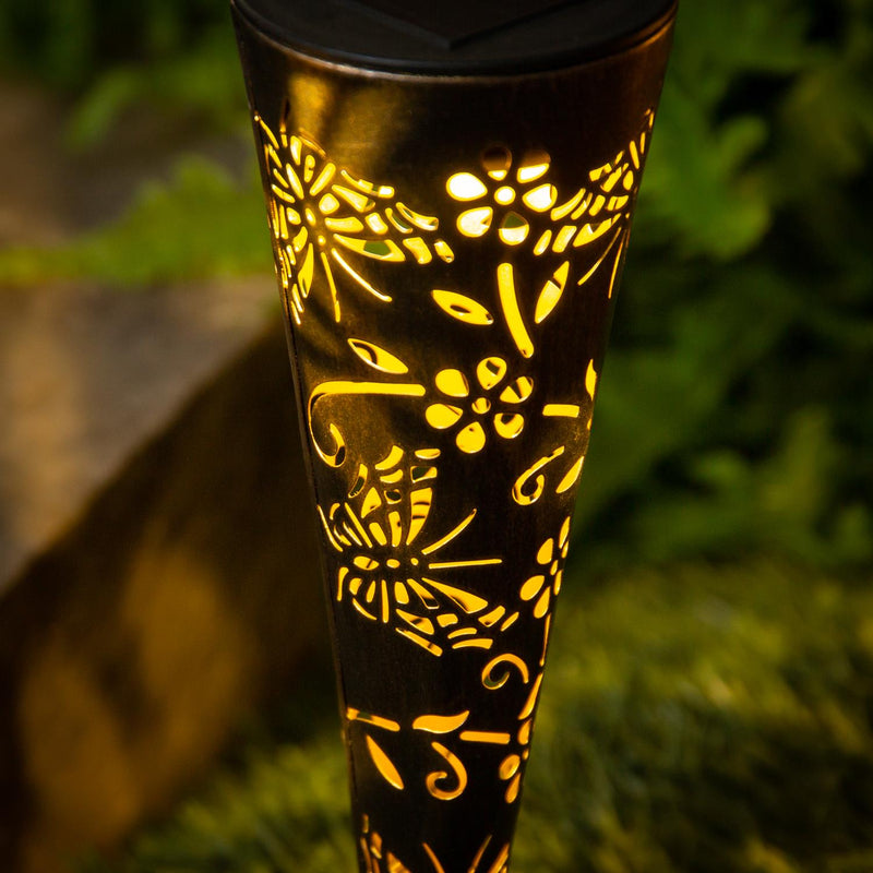 14"H Solar Pathway Light, Light Casting Laser Cut, Set of 3