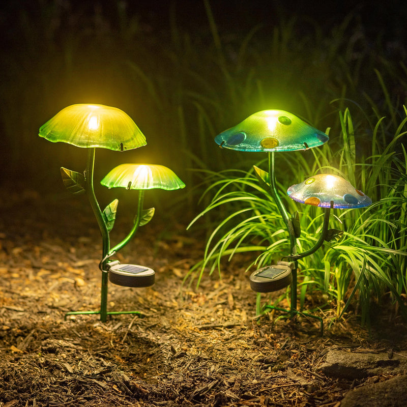 Garden of Wonder Garden Stake, Solar Glass Mushroom, 16"H