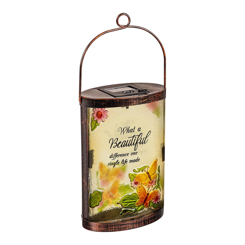 Memorial Butterfly Hand Painted Solar Lantern, 10"H