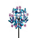 Solar Metal  Wind Spinner, Blue Butterfly & Flowers, 74"H