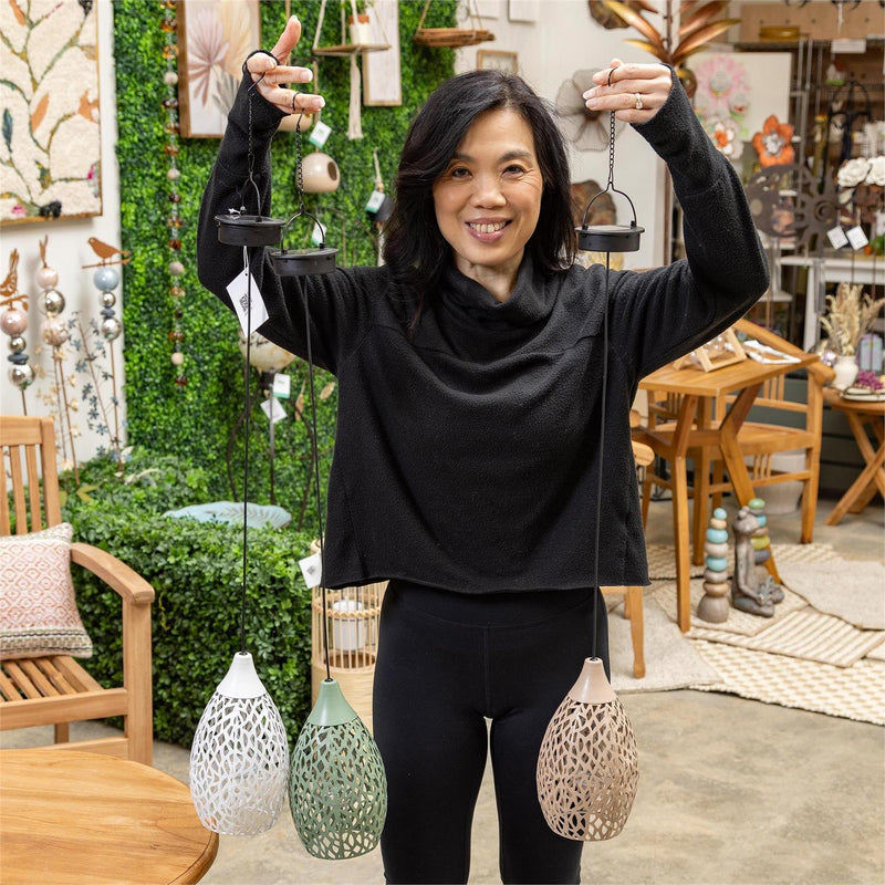 Circle Cut Out Pendant Hanging Solar Lantern, 9"H