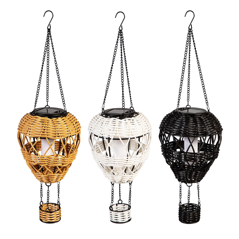 What She Shed Outdoor Lamp & Lighting, Faux Rattan Solar Hot Air Balloon, Asst of 3