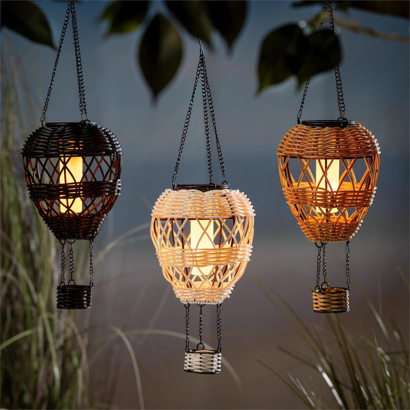 What She Shed Outdoor Lamp & Lighting, Faux Rattan Solar Hot Air Balloon, Asst of 3
