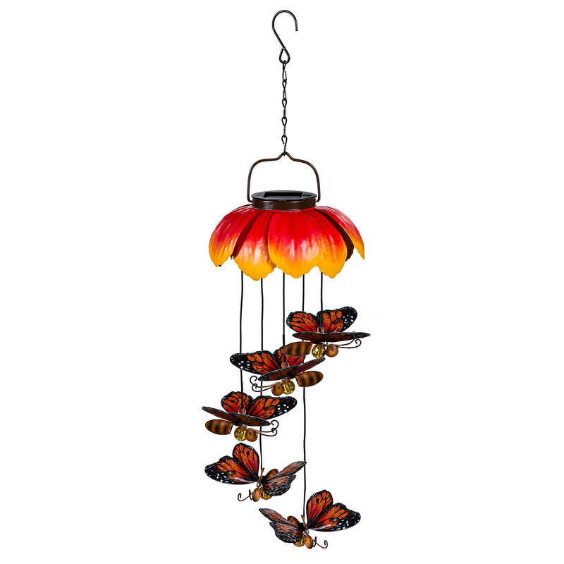 Pollinator Garden Mobile, White Light Solar Mobile, Metal Monarch