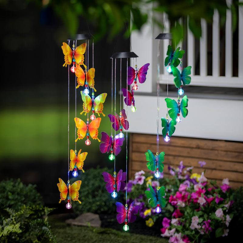 Pollinator Garden Mobile, Color Changing Solar Mobile, PVC Butterfly