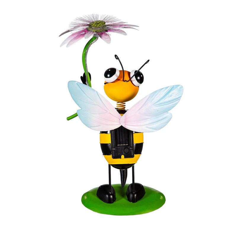 Pollinator Garden Statue, Solar Metal Bee & Ladybug With Fiber Optic, 2 Asst.,, 14"H