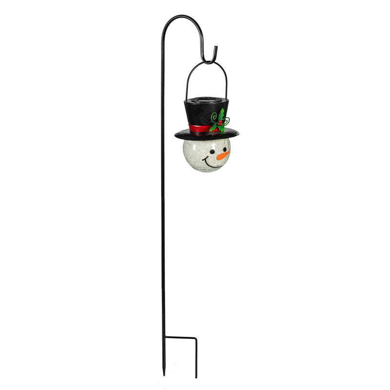 Holiday Poinsettia Garden Stake, Solar Garden Stake, Glass Snowman Orb, 36"H, Asst of 2