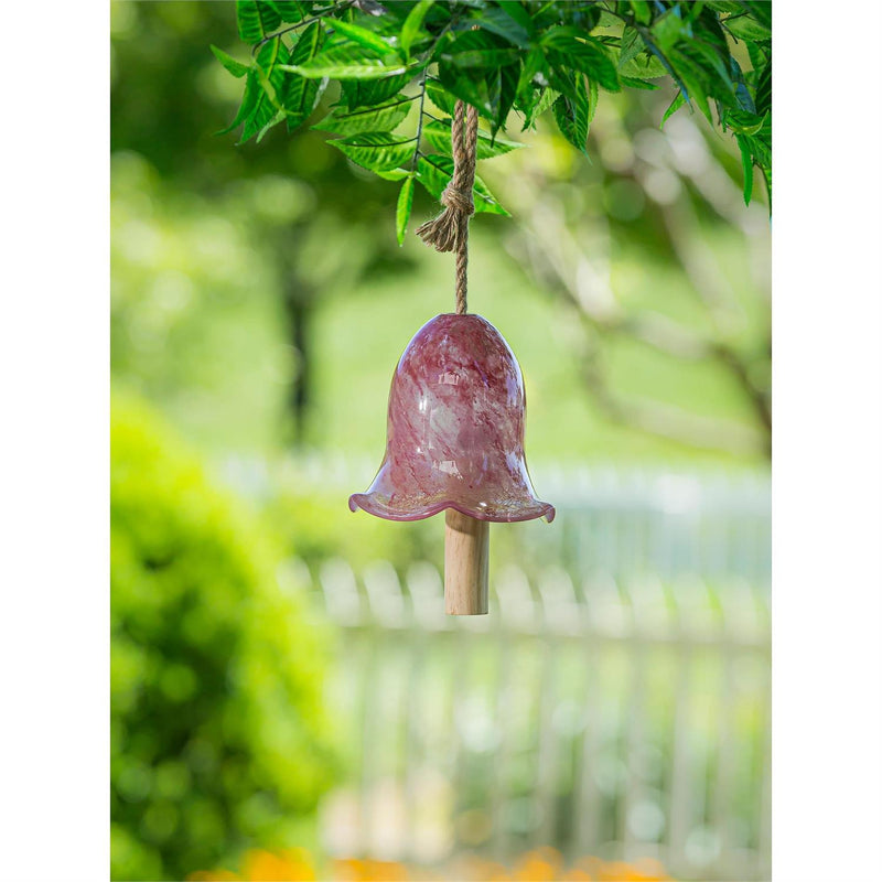 Art Glass Speckle Pink Floral Shaped Bell Chime