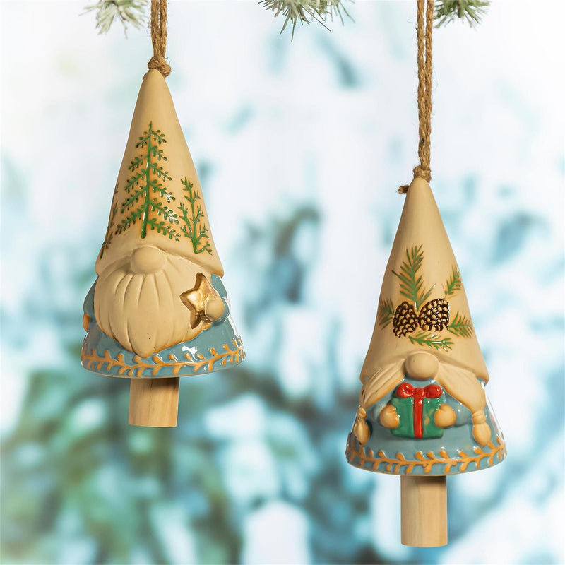Nordic Gnome Ceramic Hanging Bell, Asst of 2