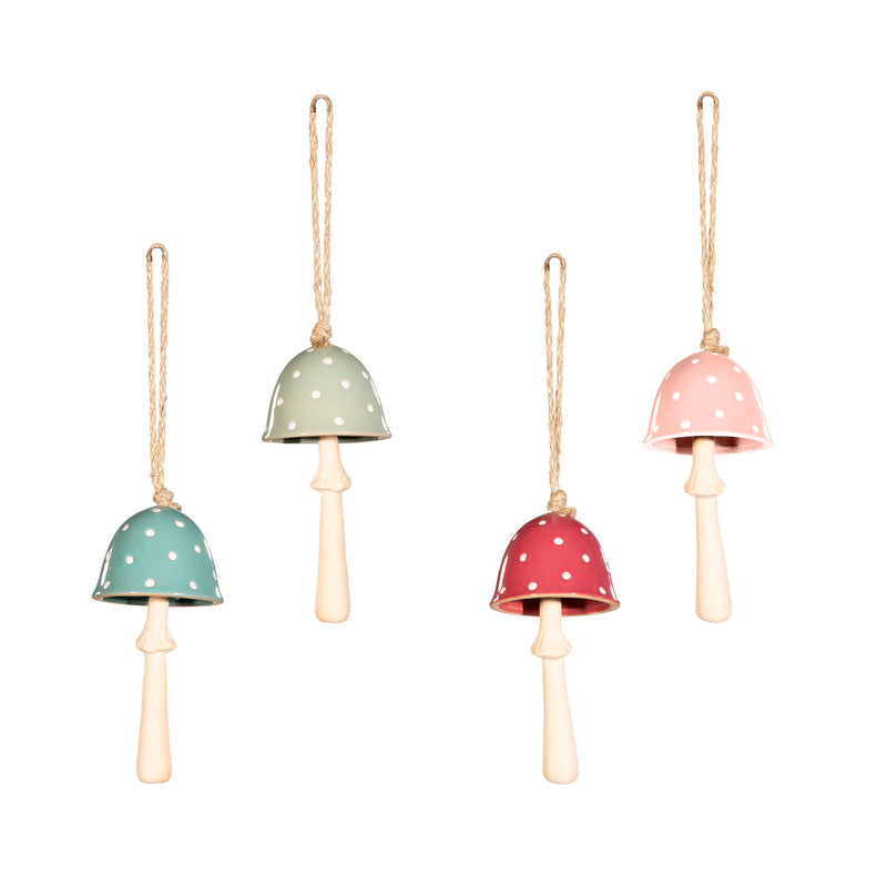 Garden of Wonder Garden Bell, Ceramic Bell, Polka Dot Mushroom, Asst of 4