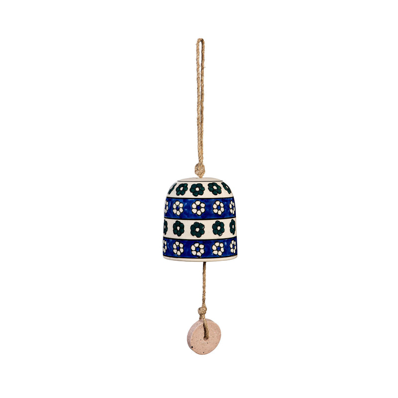 Hand-Painted Ceramic Bell with Dangler, Teal