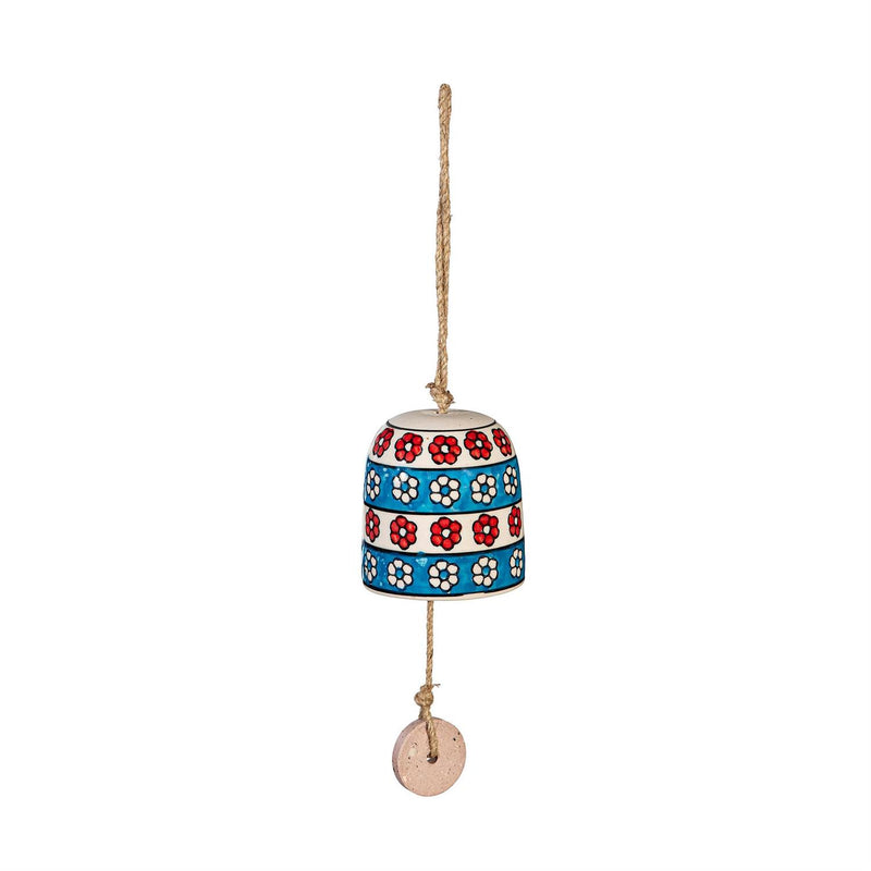 Hand-Painted Ceramic Bell with Dangler, Teal