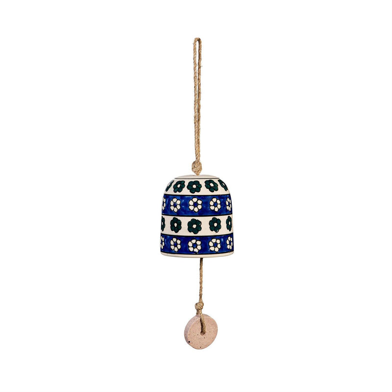 Hand-Painted Ceramic Bell with Dangler, Teal