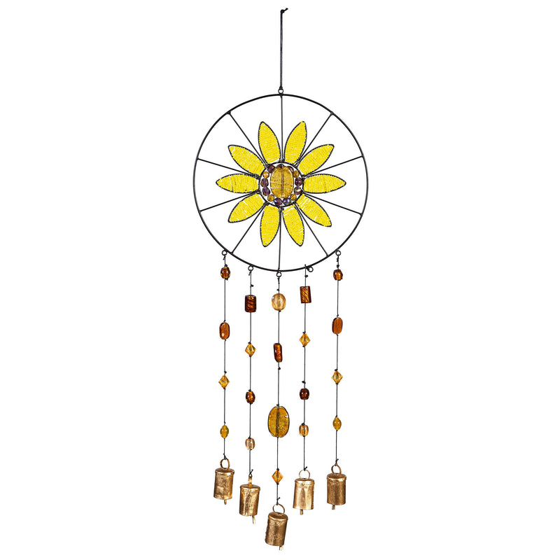 Petal & Plow Wind Chime, Beaded Glass, Sunflower