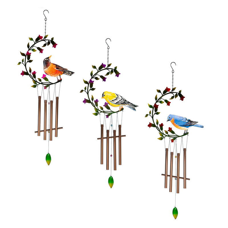 What She Shed Wind Chime, Metal, Bird on Leaves, Asst of 3