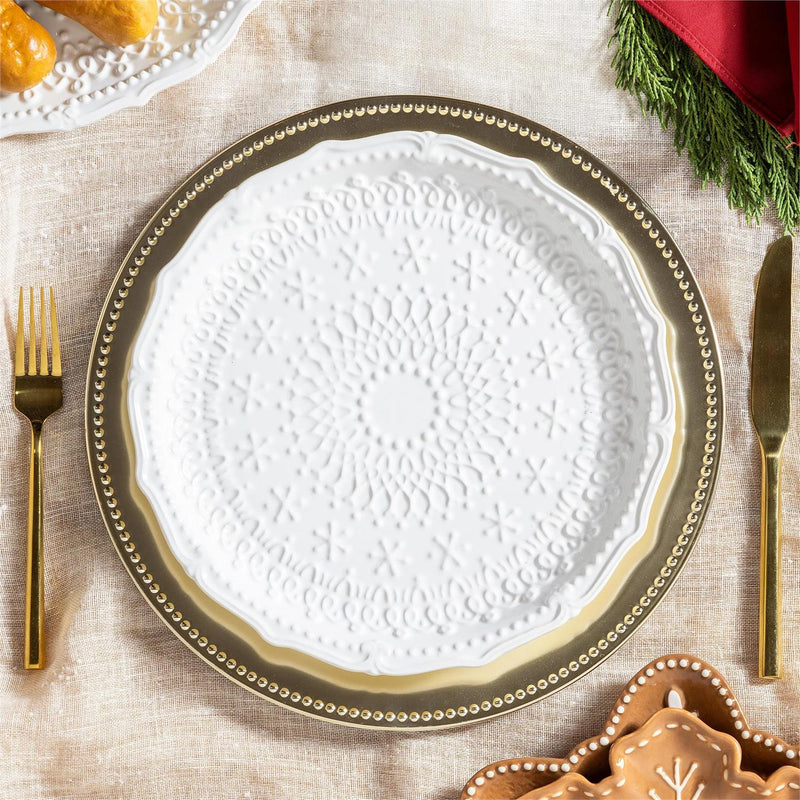 Baking Spirits Bright Plate Gingerbread Snowflake Shaped Embossed Ceramic Salad Plate, 9"