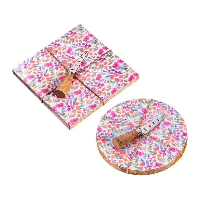 Petal Paradise Wood Cheese Board with Knife Set, Asst