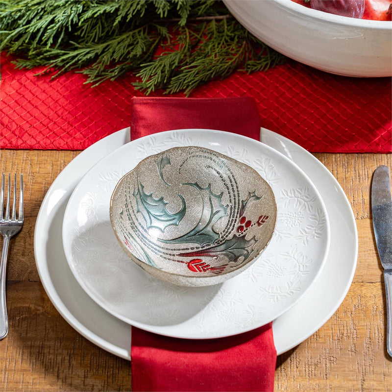 Joyful Traditions Bowl Glass Holly and Berries, 6"