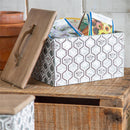 Embossed Metal Storage Box with Wood Lid, Nested Set of 2