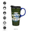 Ceramic Perfect Travel Cup, 17oz, w/ Gift Box, Only Happy When I'm Fishing