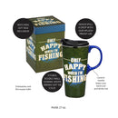Ceramic Perfect Travel Cup, 17oz, w/ Gift Box, Only Happy When I'm Fishing