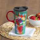 Ceramic Perfect Travel Cup, 17oz, w/ Gift Box, Flowers in Vase