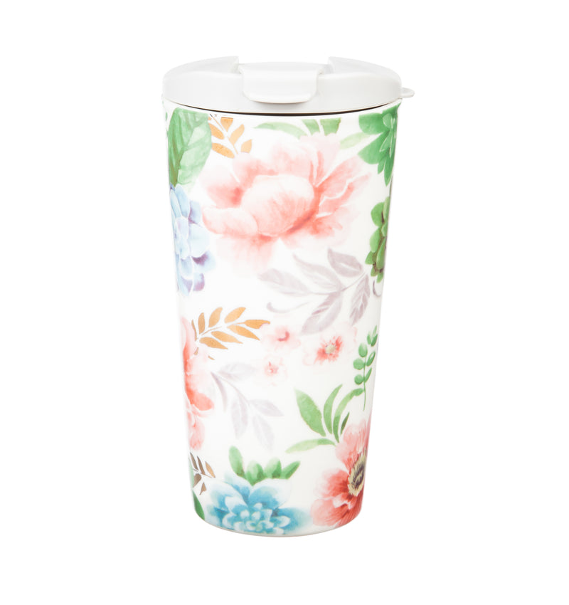 Ceramic Travel Cup w/box, 17 OZ., Fresh Succulents,3ctc047048