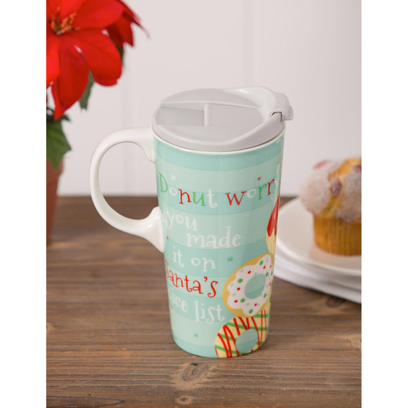 Ceramic Travel Cup, 17 OZ. ,w/box, Donut Worry,3ctc047182