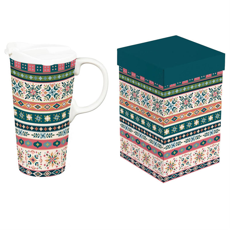 Diamond Tapestry Travel Cup Ceramic Perfect Cup, 17oz, Gift Box
