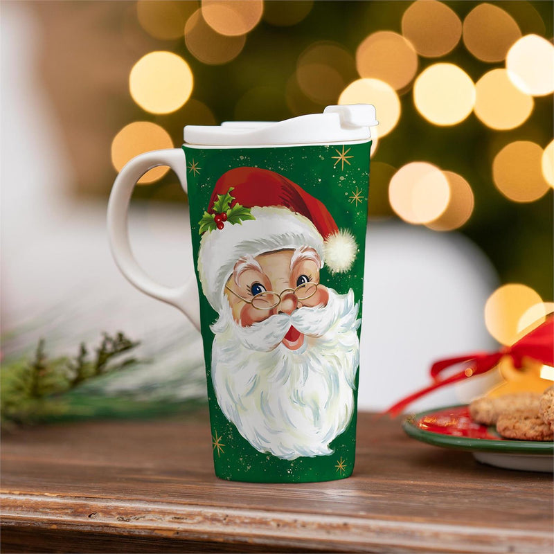 Traditional Santa Travel Cup Ceramic Perfect Cup, Jolly Santa, 17oz, Gift Box