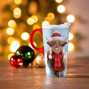 Holiday Poinsettia Travel Cup Ceramic Perfect Cup, Highland Cow, 17oz, Gift Box