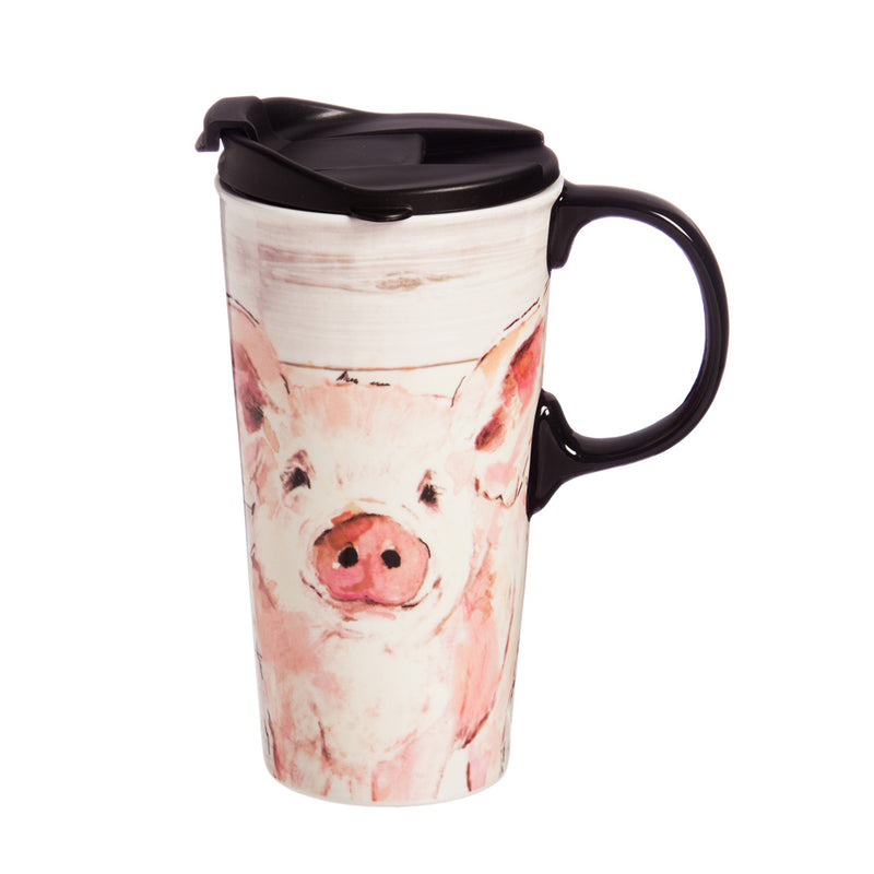 Ceramic Perfect Cup w/Box, 17 oz., Pretty Pink Pig,3ctc5852