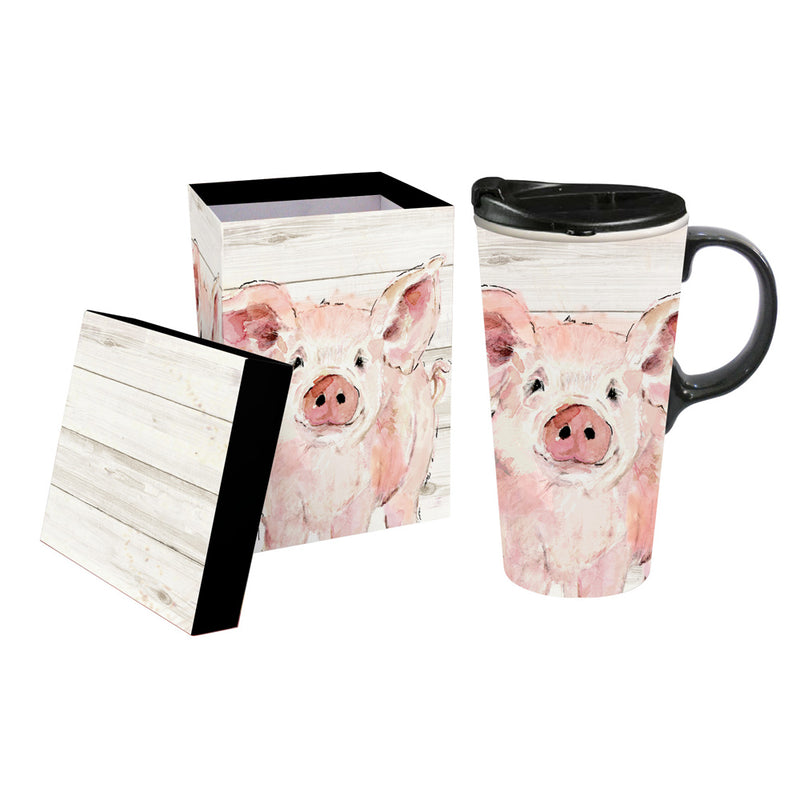 Ceramic Perfect Cup w/Box, 17 oz., Pretty Pink Pig,3ctc5852