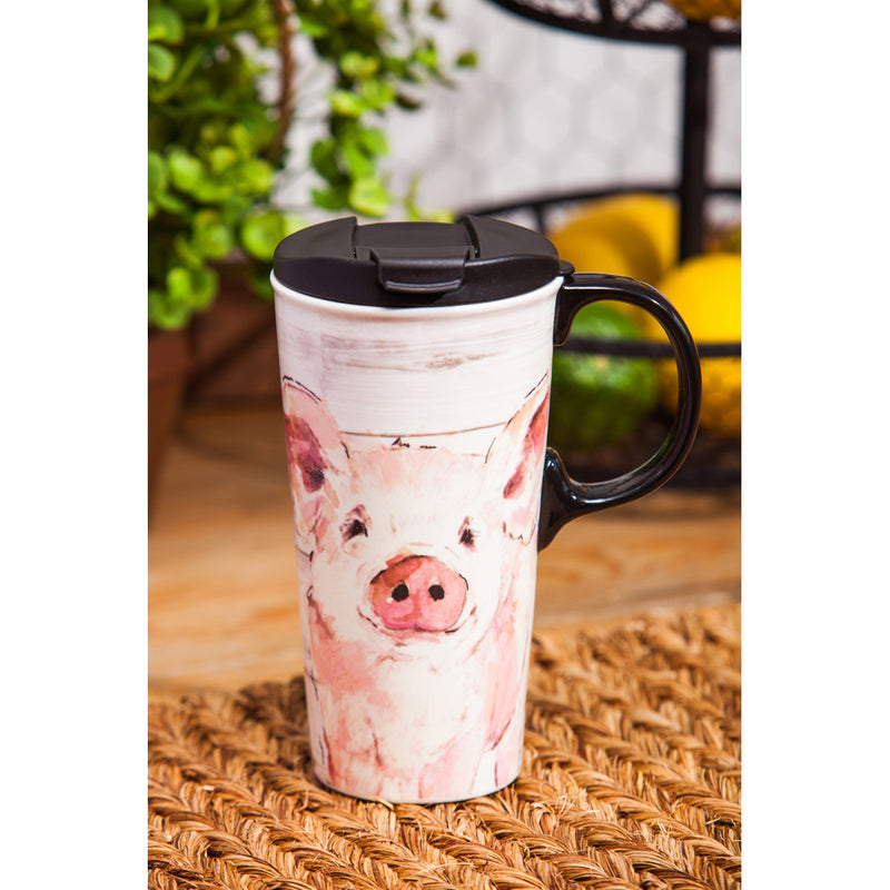 Ceramic Perfect Cup w/Box, 17 oz., Pretty Pink Pig,3ctc5852