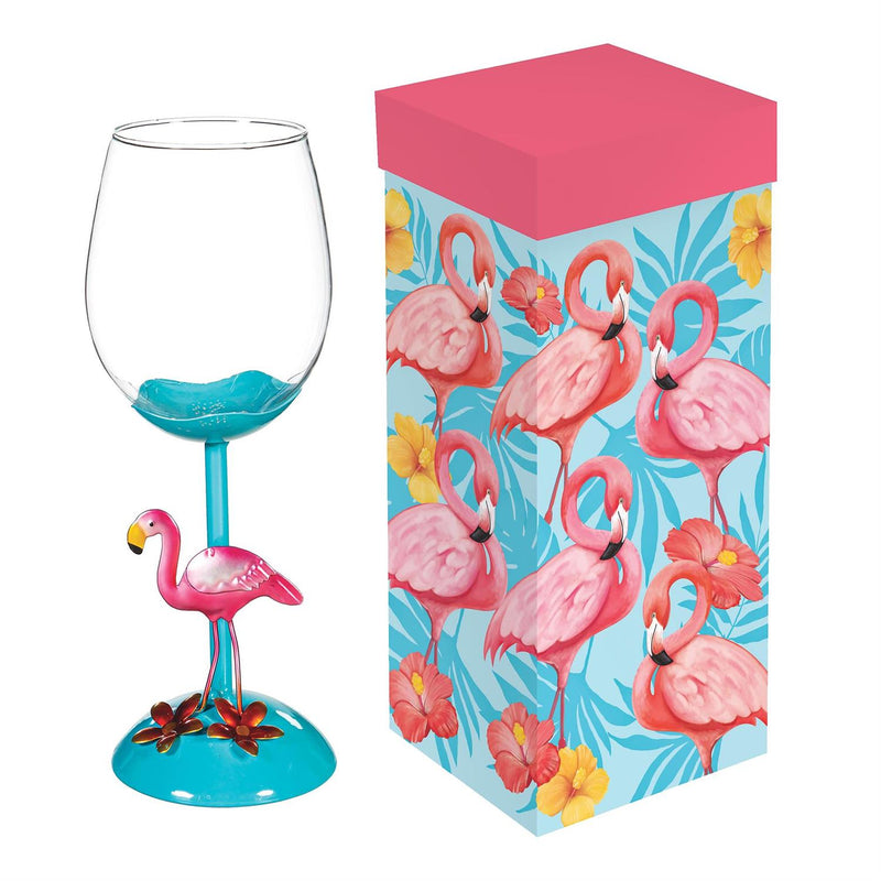 Flamingo Coastal Wine Glass, 17oz, Gift Box