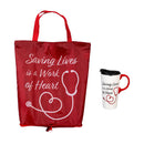 Saving Lives is a Work of Heart Ceramic Perfect Cup and Compact Tote Giftset, 17oz, Gift Box