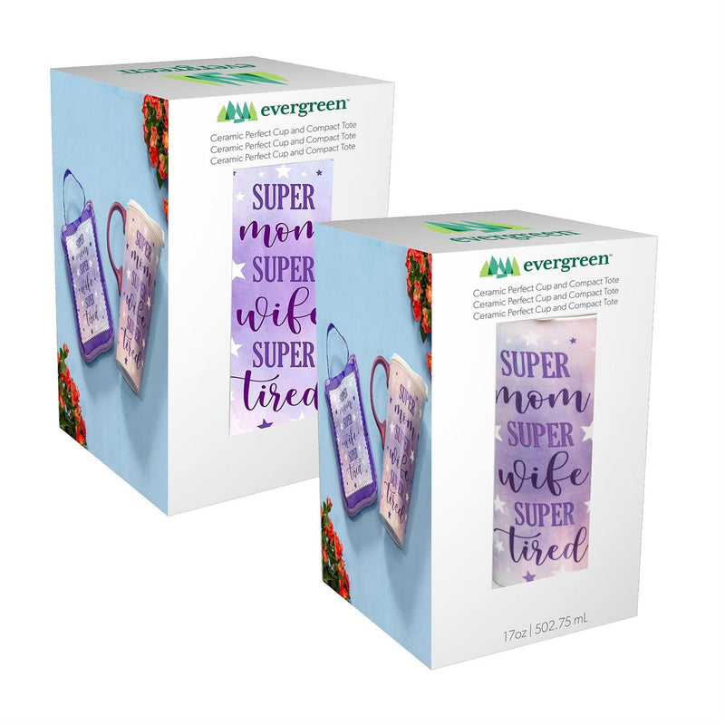 Super Mom Super Wife Super Tired Ceramic Perfect Cup and Compact Tote Giftset, 17oz, Gift Box