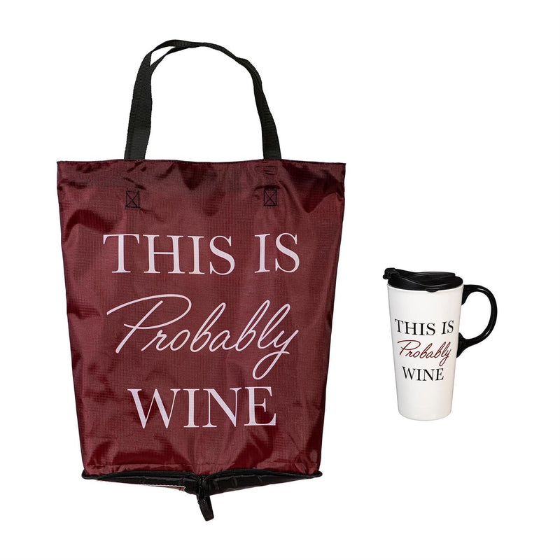 This Is Probably Wine Ceramic Perfect Cup and Compact Tote Giftset, 17oz, Gift Box
