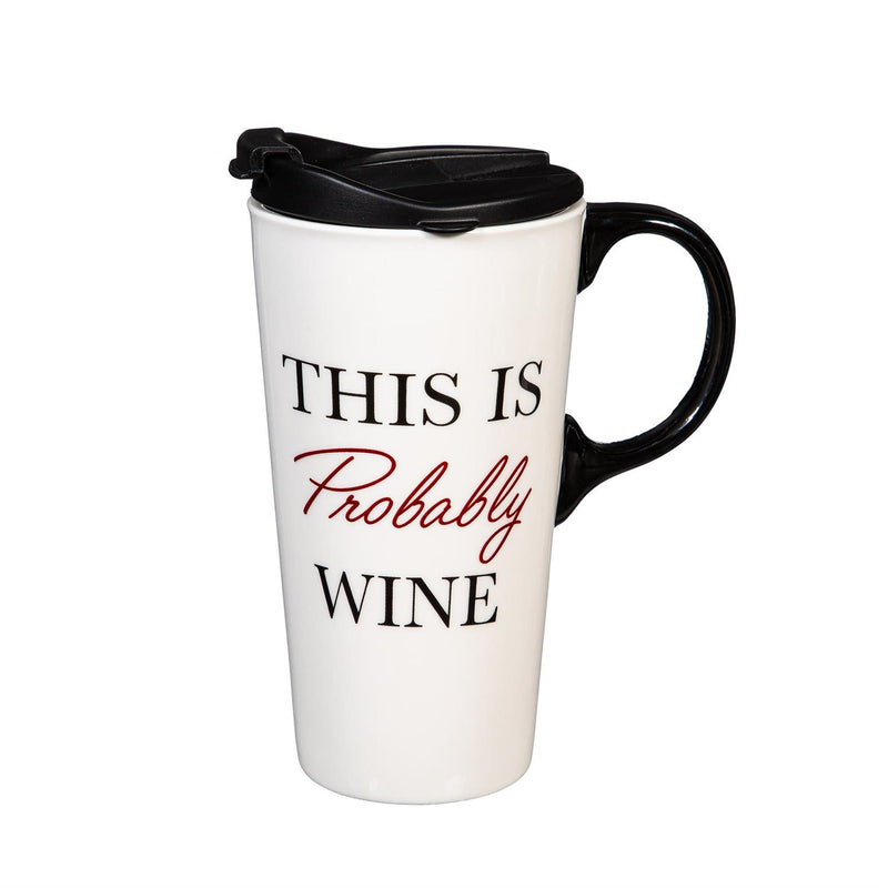 This Is Probably Wine Ceramic Perfect Cup and Compact Tote Giftset, 17oz, Gift Box