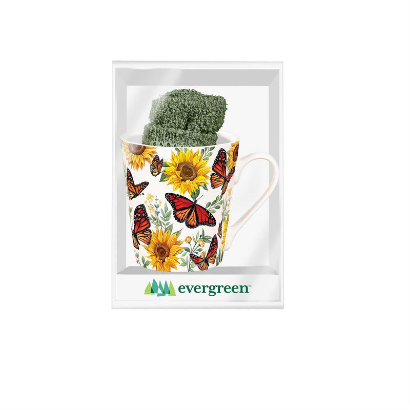 Butterfly Ceramic Flare Cup and Sage Socks Gift Set, 12oz, Gift Box