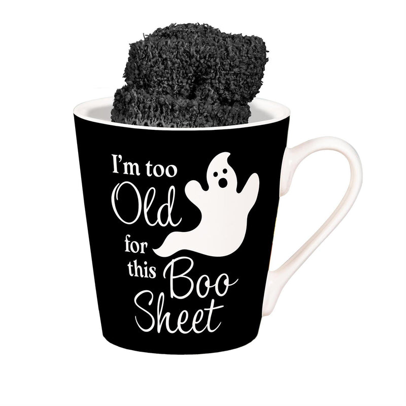 I'm Too Old For This Boo Sheet Ceramic Flare Cup and Black Socks Gift Set, 12oz, Gift Box